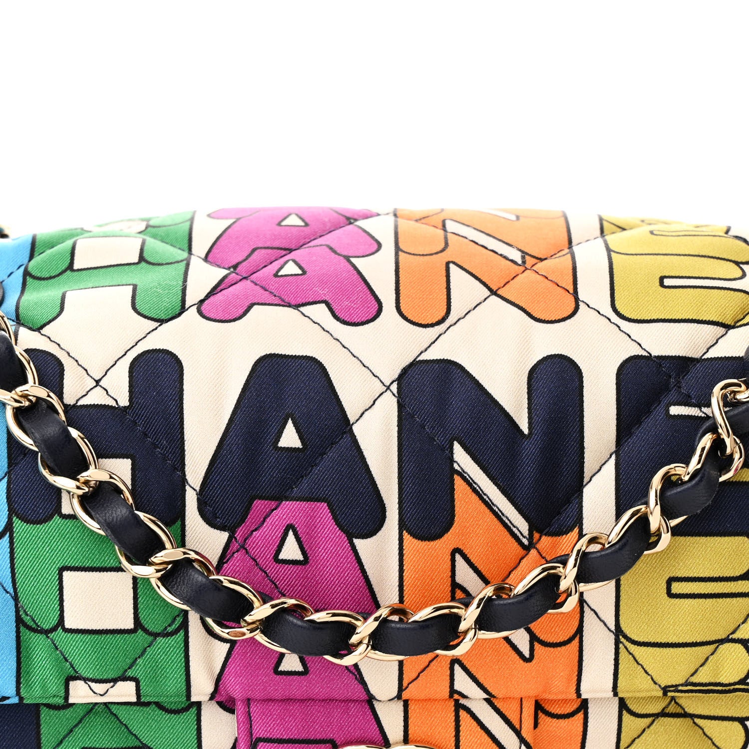 Printed Fabric Quilted Logo Single Flap Bag Multicolor - Top Club