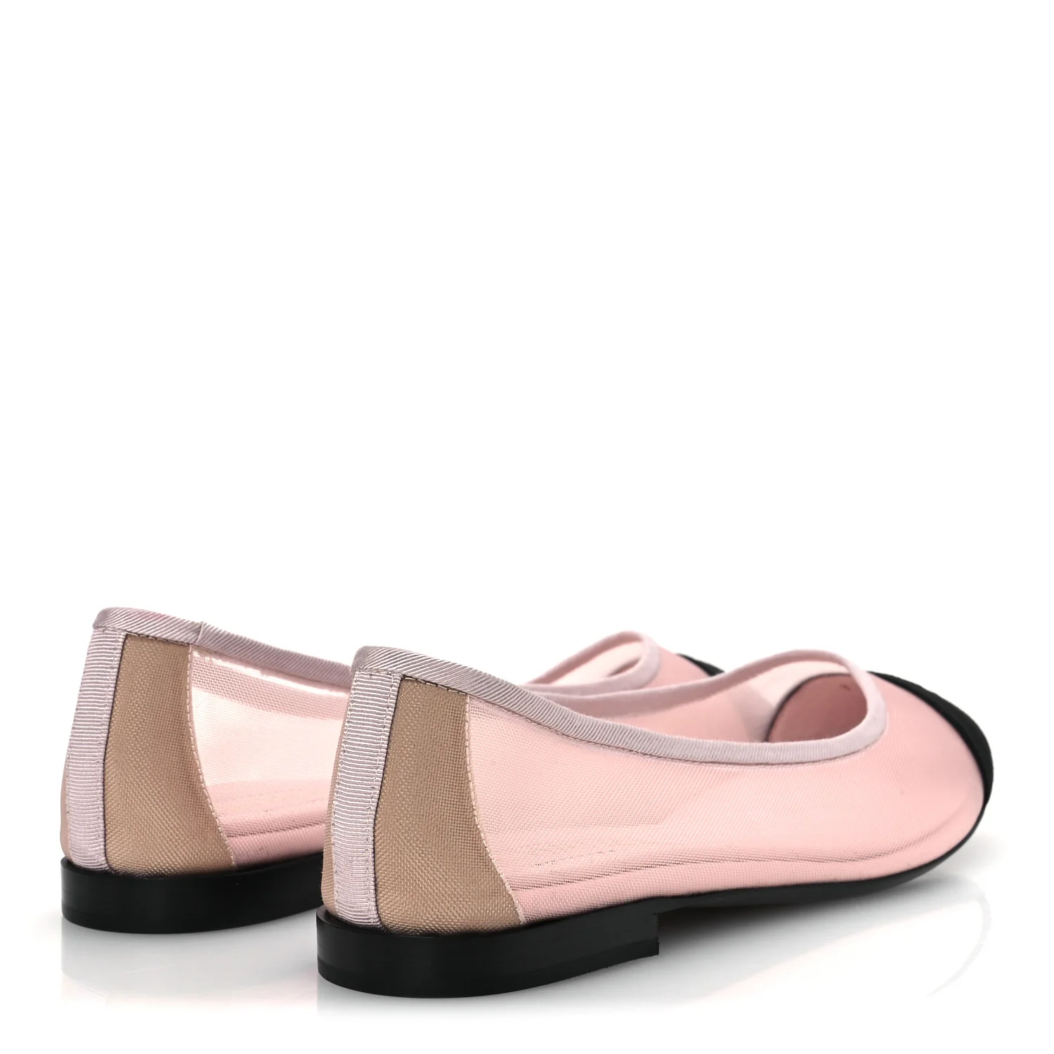 Mesh Grosgrain CC Ballerina Flats 39.5 Pink Black - Top Club