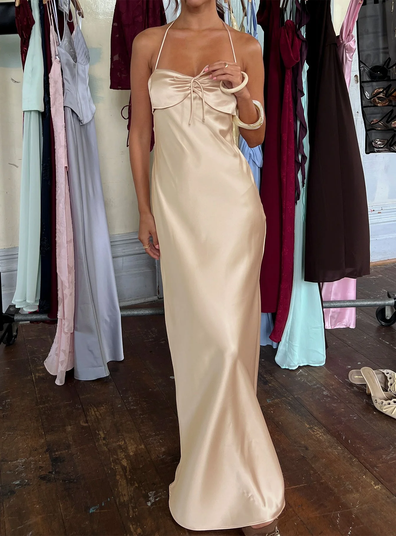 Fireproof Halter Maxi Dress Champagne