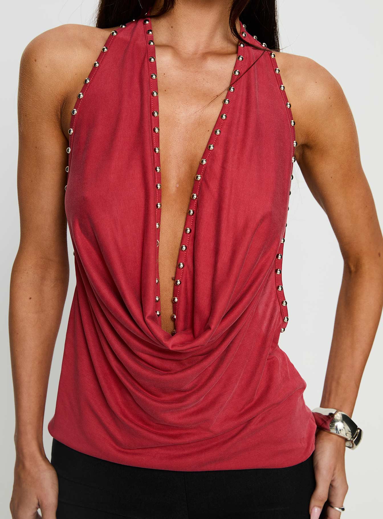 Khoda Studded Halter Top Burgundy