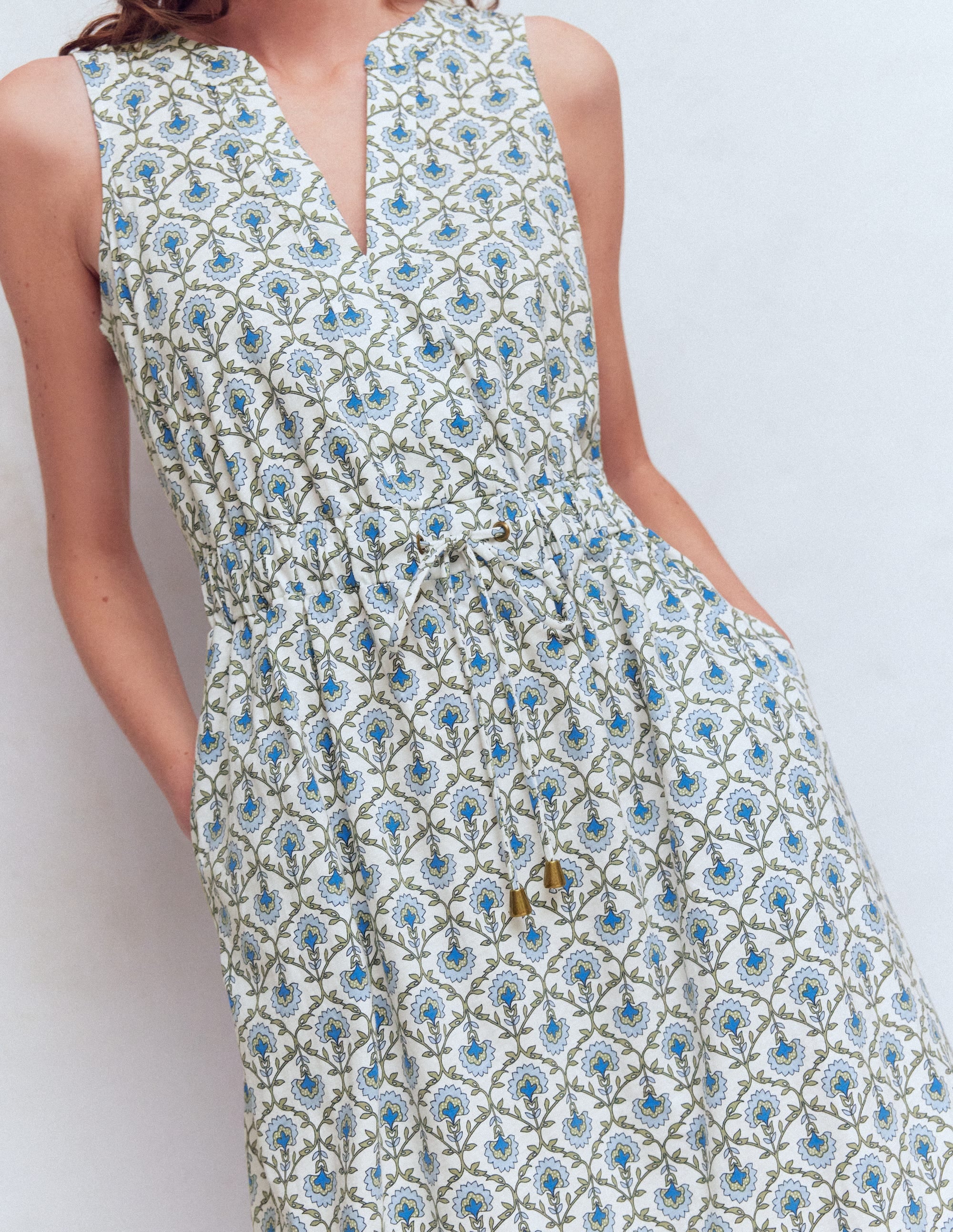 Delphine Jersey-Midikleid-Naturweiß, Blumengitter