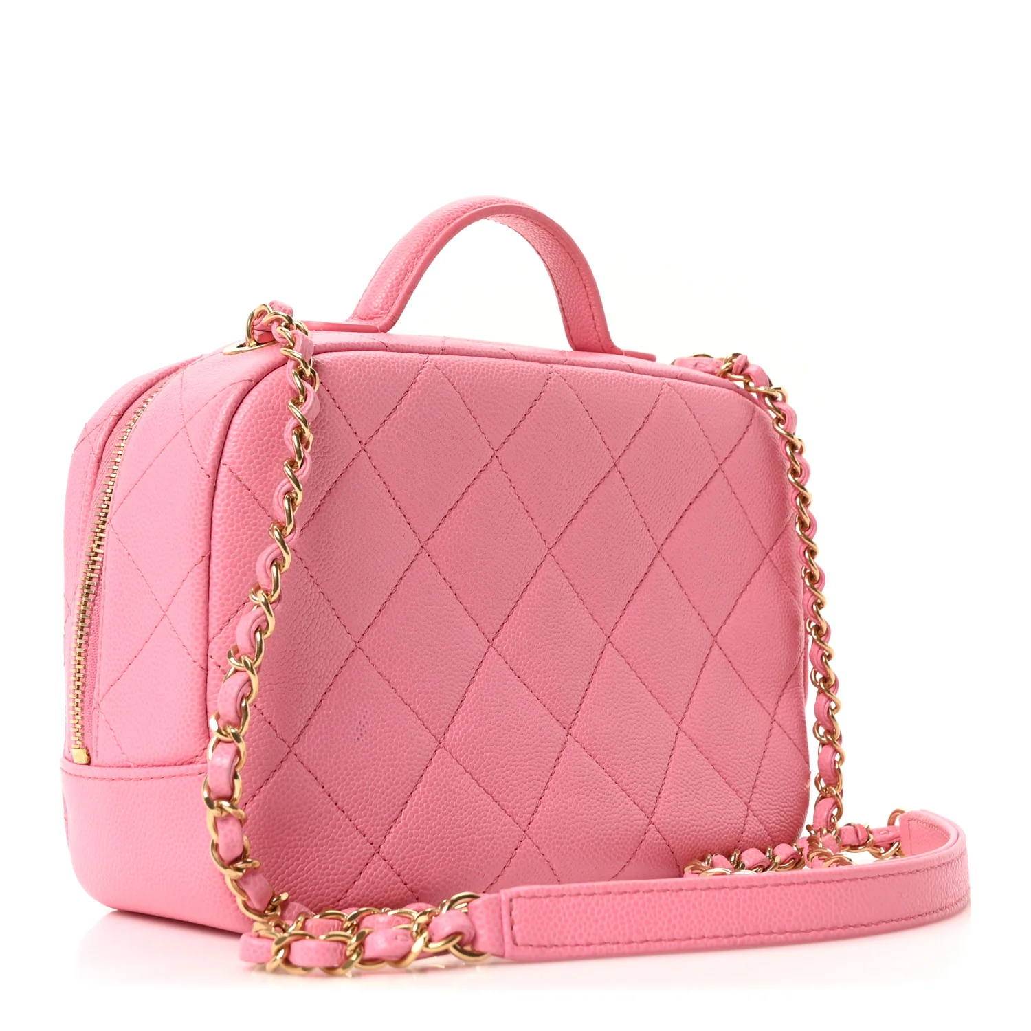 Caviar Quilted CC Small Top Handle Vanity Case Pink - Top Club