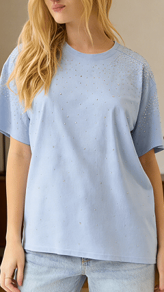Loose-Fit T-Shirt with Shoulder Panel and Rhinestone Embellishment - Nordfashionstorm - Women's Clothing, Fashion for You - Nordfashionstorm.com