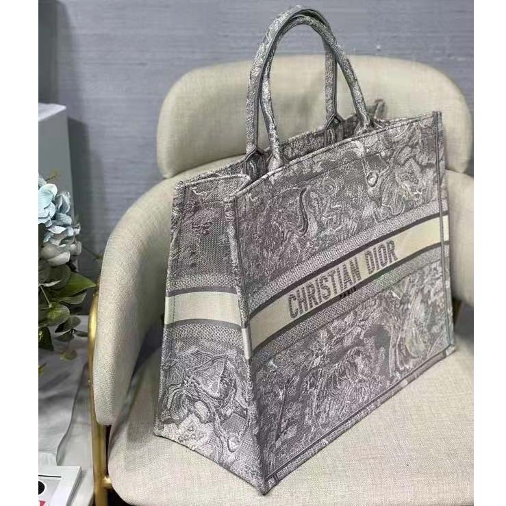 CD Unisex CD Large CD Book Tote Gray Toile De Jouy Embroidery - Top Club