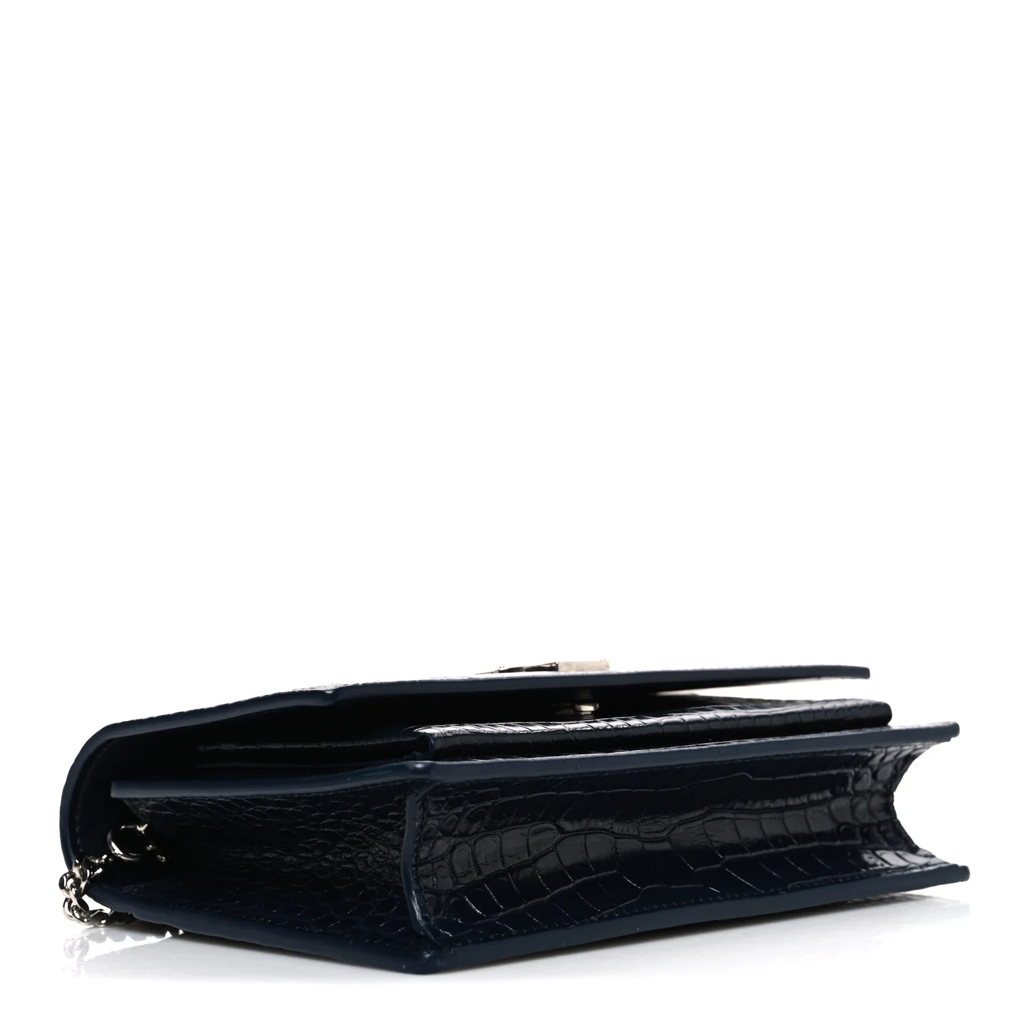 Calfskin Crocodile Embossed Monogram Sunset Chain Wallet New Cobalt - Top Club