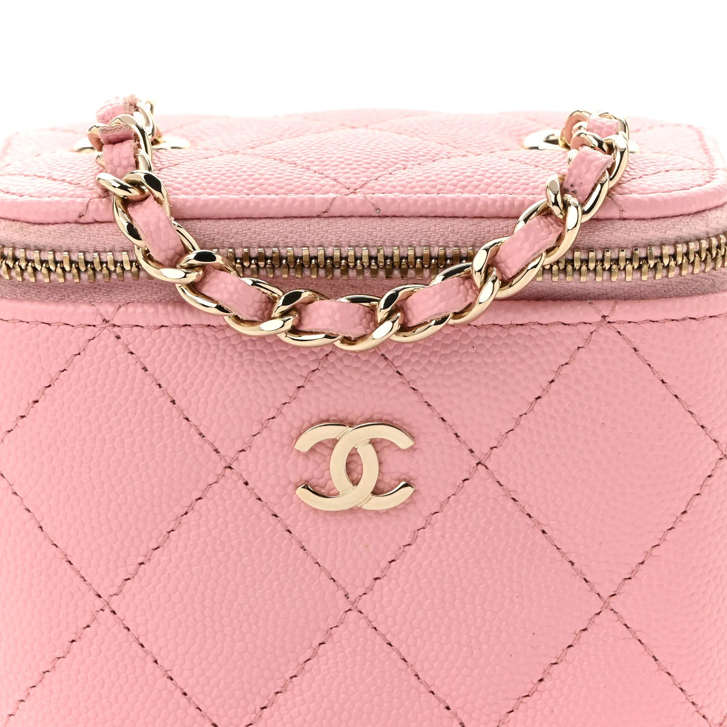 Caviar Quilted Mini Vanity Case With Chain Pink - Top Club