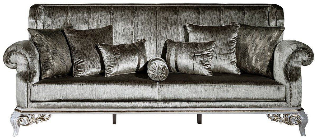 Luxury baroque sofa green / white / gold 230 x 85 x H. 104 cm - magnificent living room sofa with decorative cushions - noble & magnificent