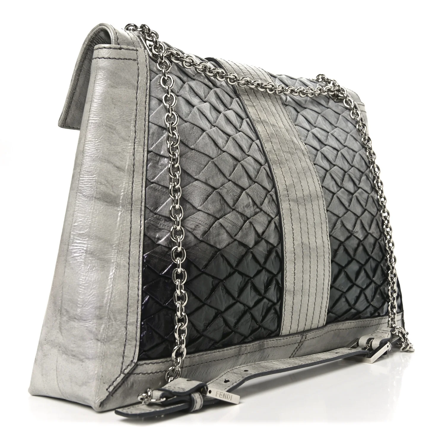 Iridescent Eelskin Maxi Chain Baguette Bag Grey Multicolor - Top Club