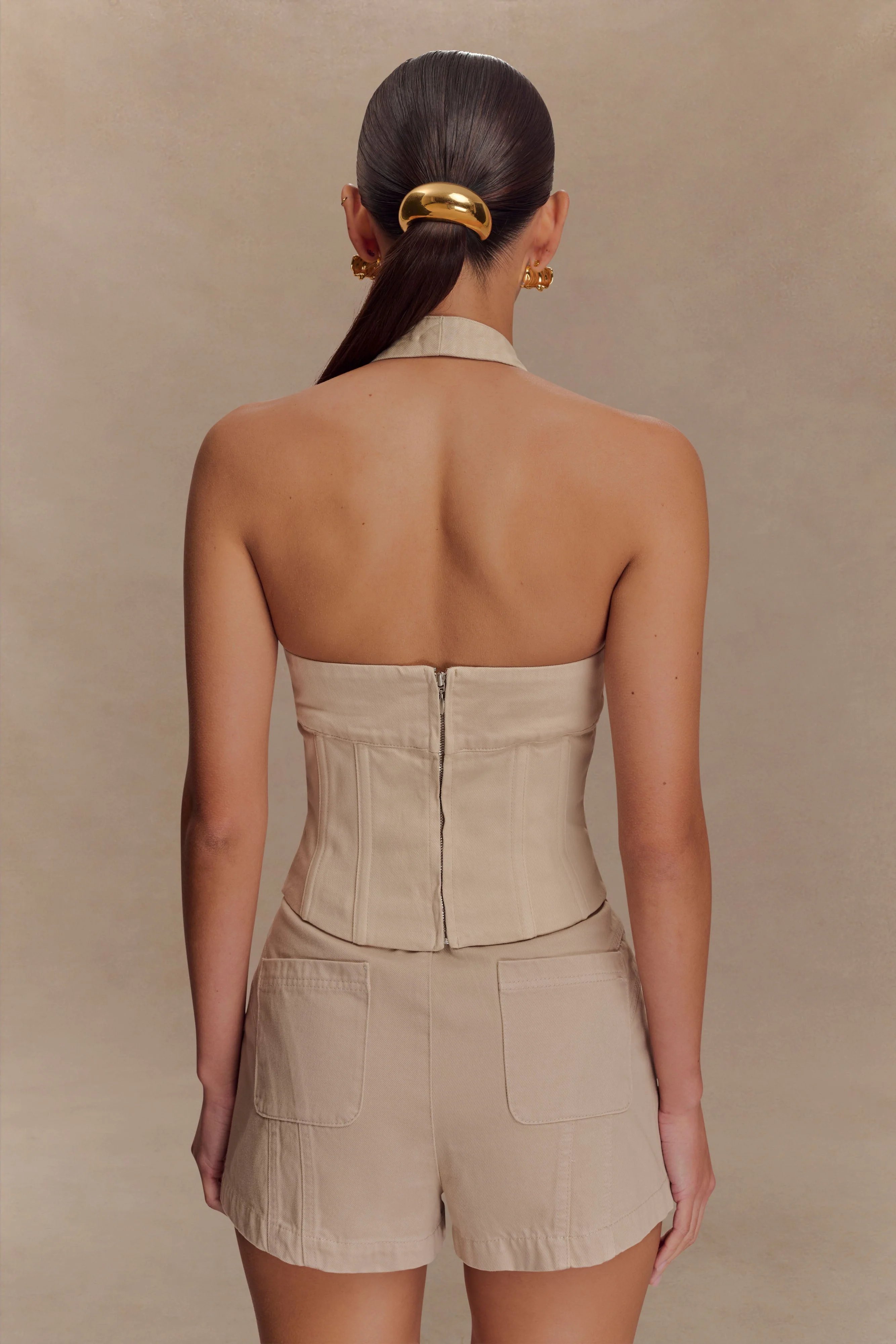 Meadow Denim Corset Halter Top - Stone Wash