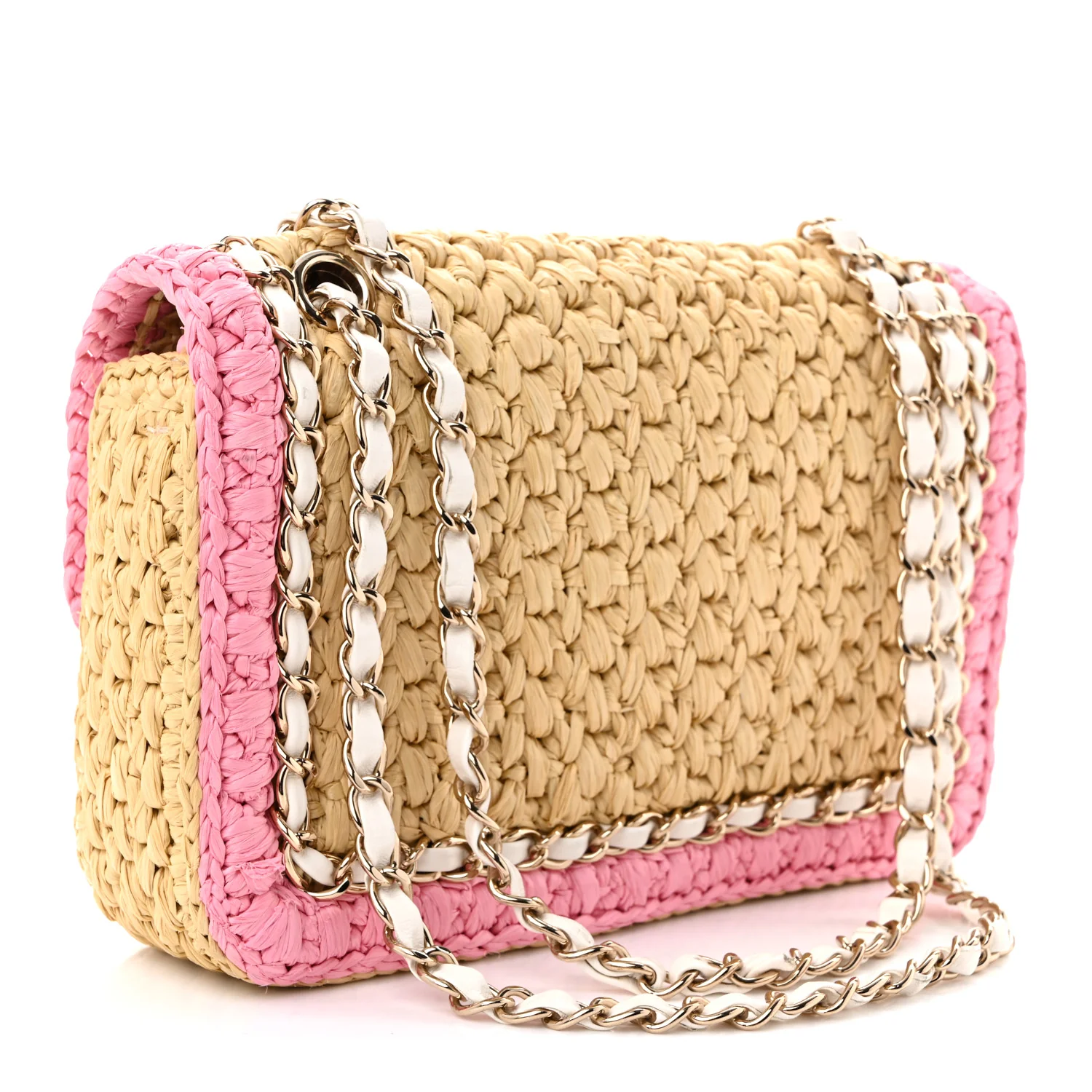 Raffia Chain Venice Beach Flap Bag Beige Pink - Top Club