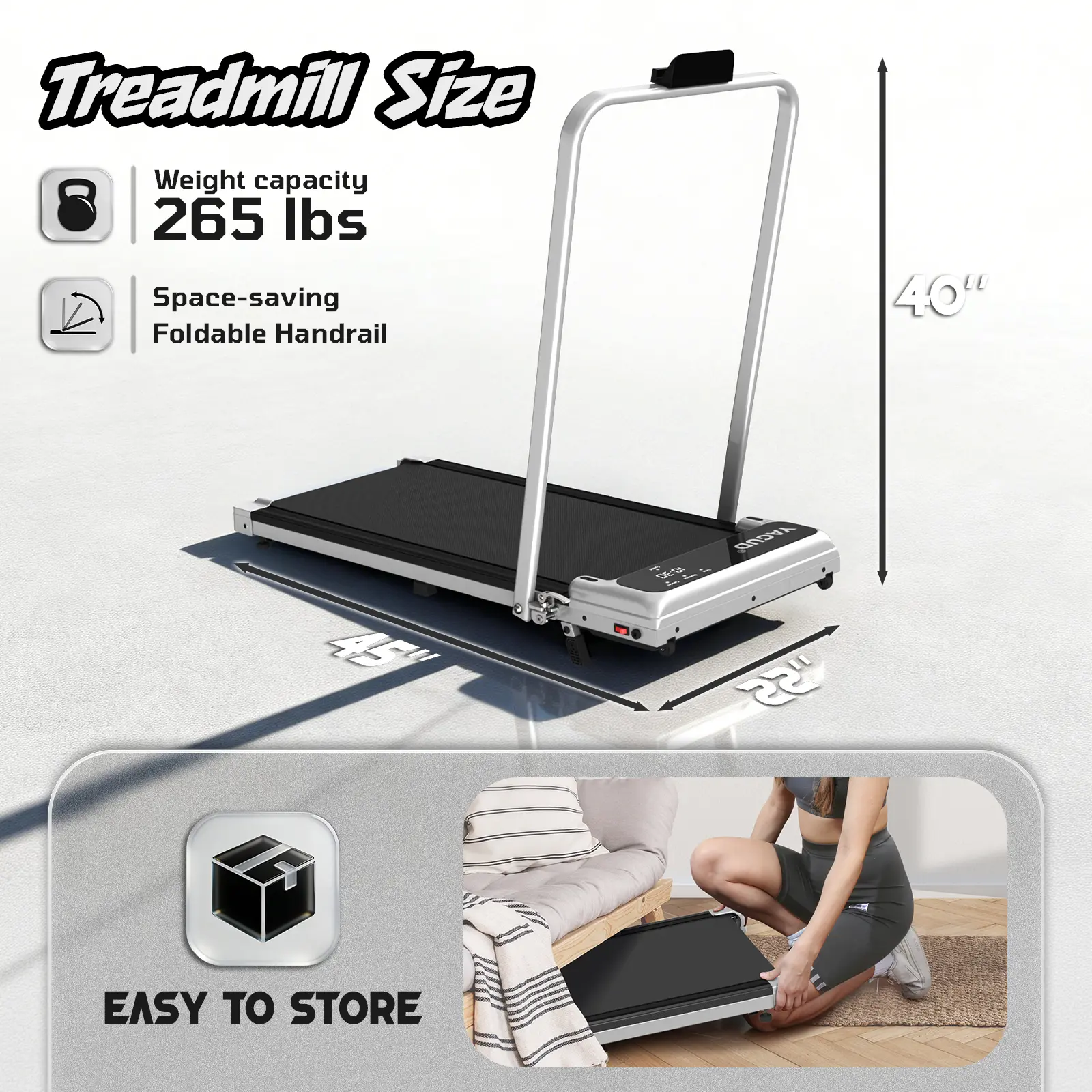 【SUMMERSALE】Yagud Walking Pad with Wheels, Remote Control, LED Display, Portable Under Desk Treadmill for Small Spaces, Home/Office Exercise Equipment Fitness Workout Calories