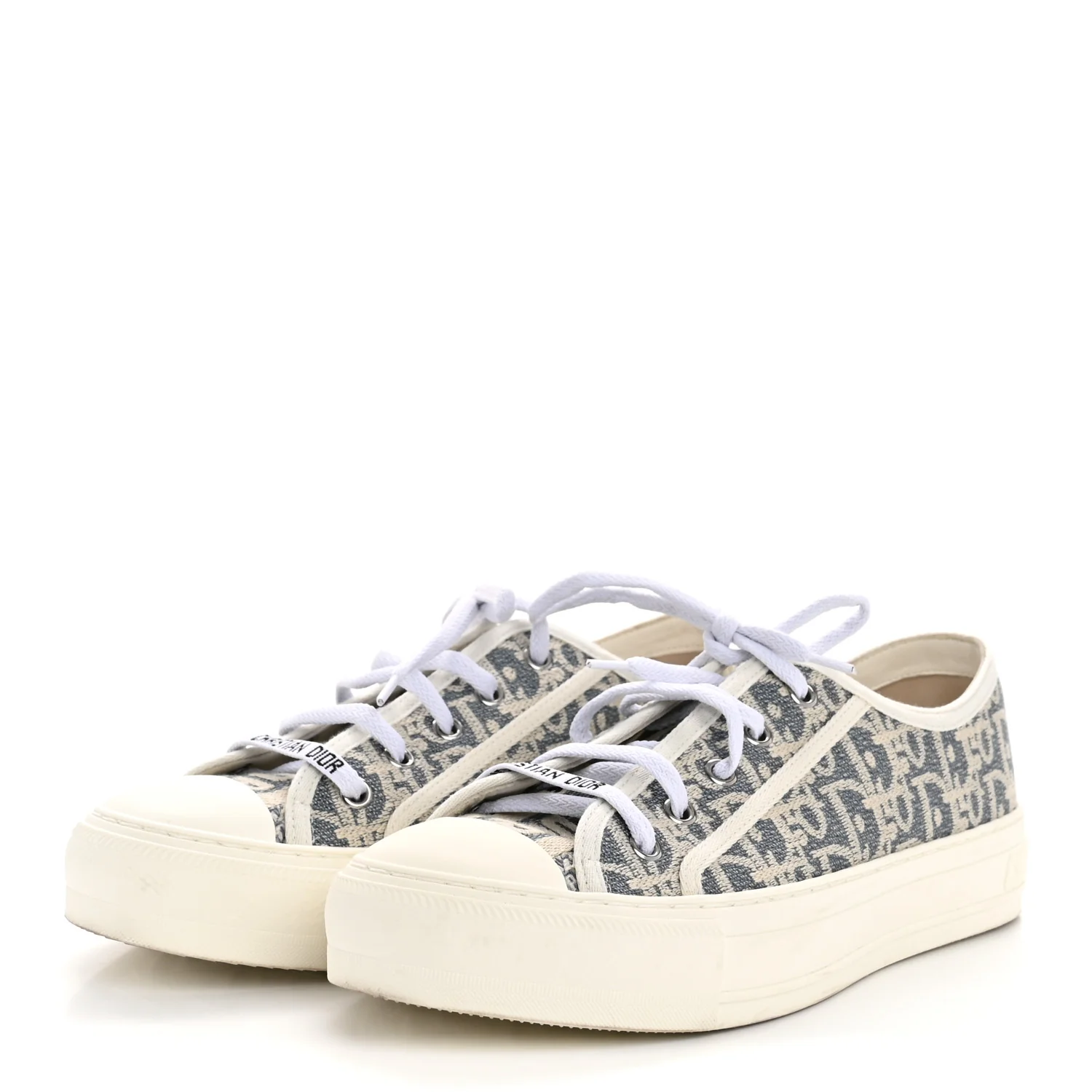 Oblique Chambray Raffia Effect Walk'N'Dior Low Top Sneakers 38 Blue Light Biscuit - Top Club