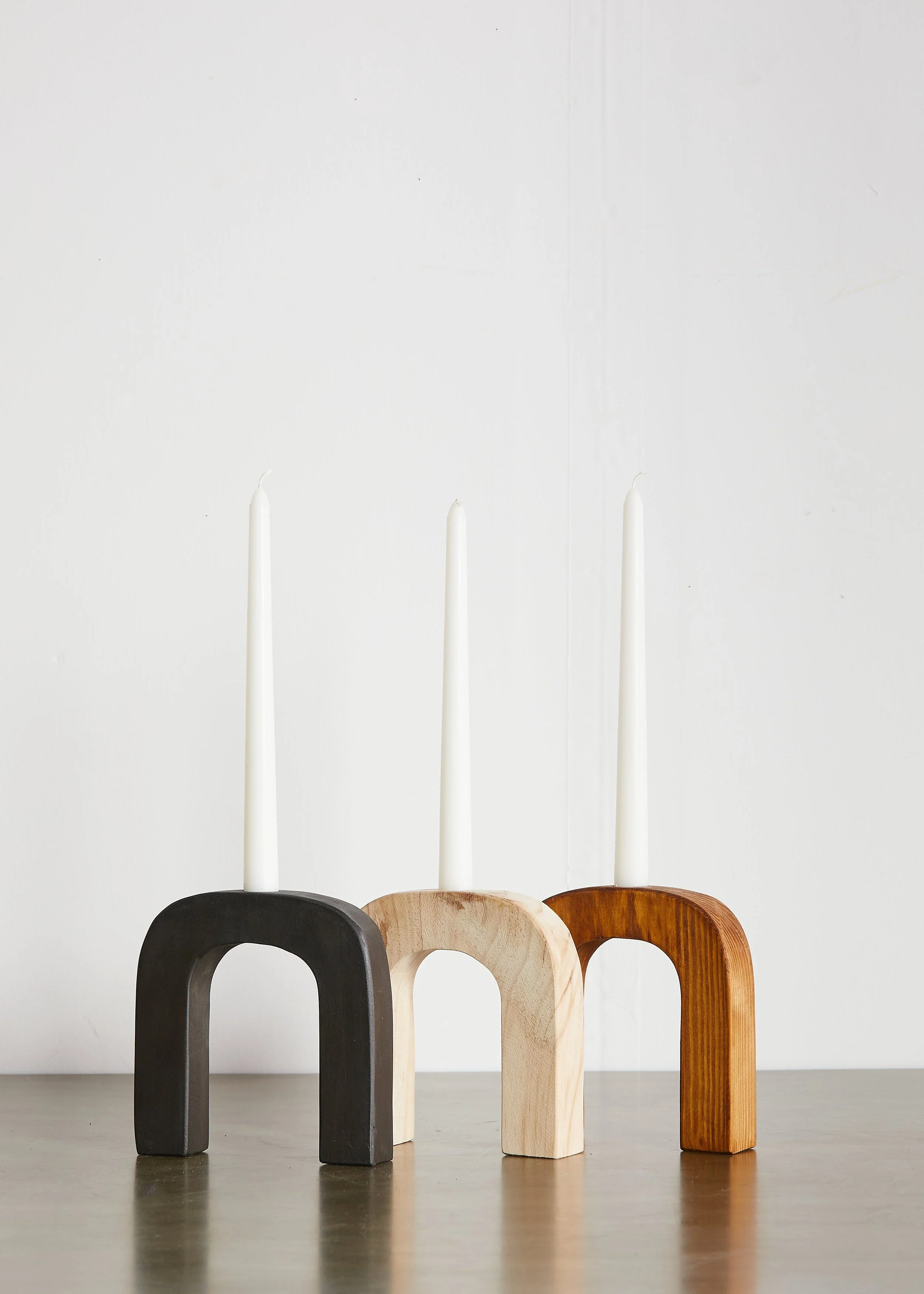 Arch Wooden Taper Candlestick Holder