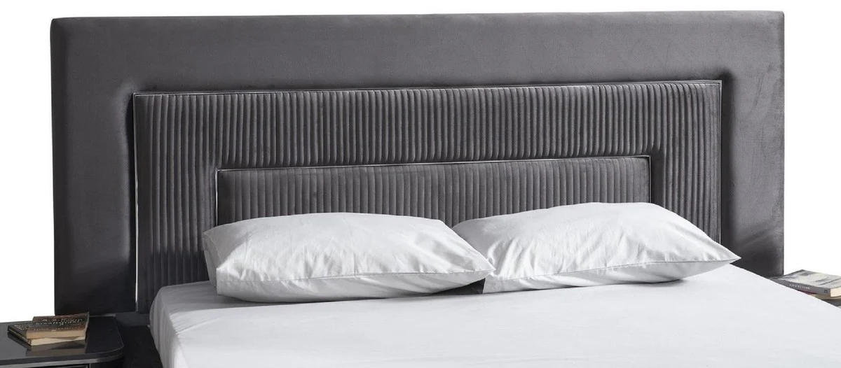 Luxury Bedroom Set Gray / Silver - 1 Double Bed with Headboard & 2 Bedside Tables - Luxury Bedroom Furniture