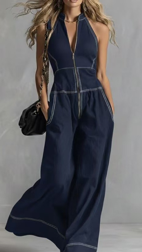 Women's Stylish & Elegant Sleeveless Wide-Leg Jumpsuit with Front Zipper - Nordfashionstorm - Women's Clothing, Fashion for You - Nordfashionstorm.com