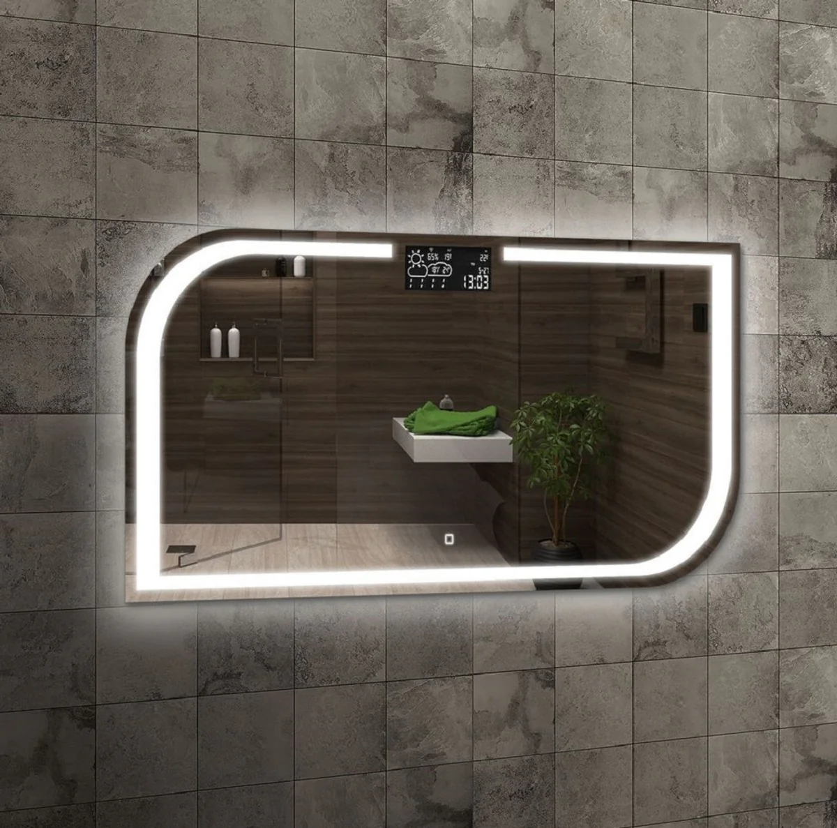 Luxury bathroom mirror 120 x 2.5 x H. 60 cm - wall mirror with LED lighting and integrated weather station - luxury bathroom furniture