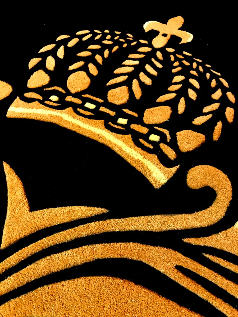 Pompöös by luxury carpet by Harald Glööckler 80 x 150 cm crown black / gold - baroque design carpet - hand-woven from wool