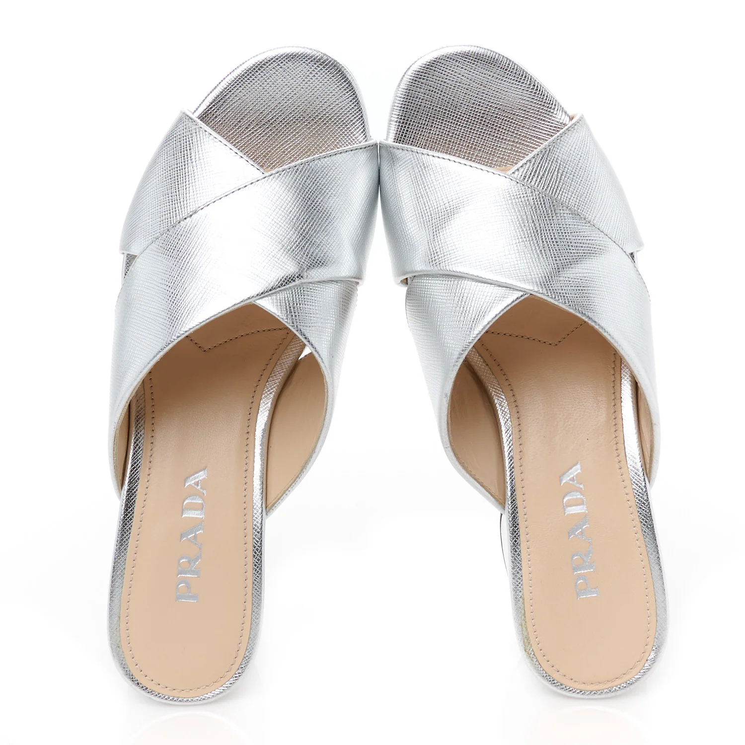 Metallic Saffiano Crisscross Platform Sandals Silver 34.5 - Top Club