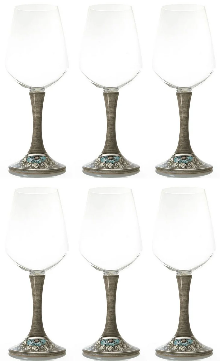 Luxury Baroque dining room set turquoise / silver - 1 dining table with glass top and 6 dining chairs - Made in Italy - Luxury Collection