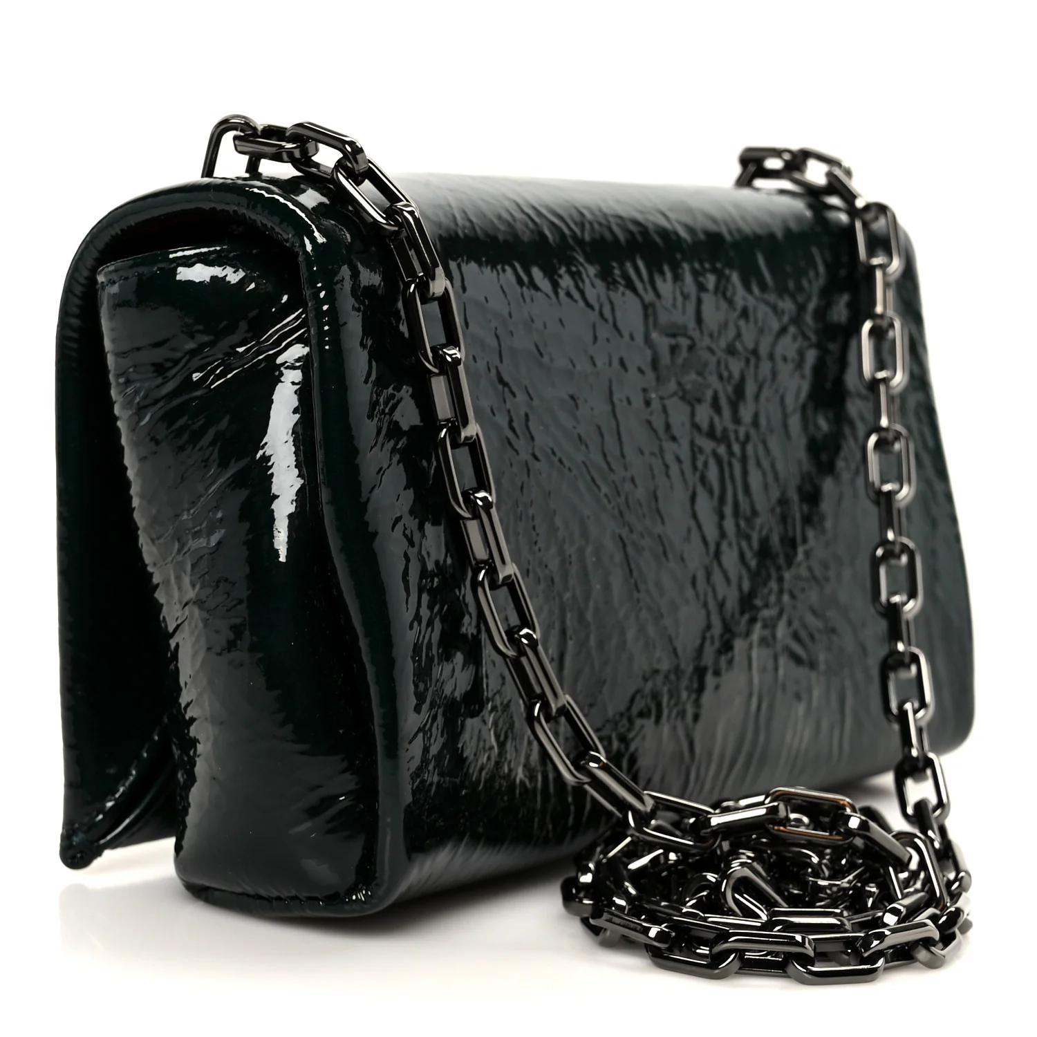 Naplak Patent Calfskin Monochrome Loubi54 Shoulder Bag Green - Top Club