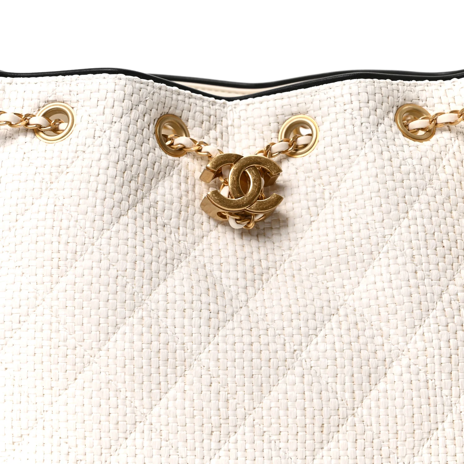 Braided Raffia Calfskin Quilted Small Chanel 25 Handbag White Black - Top Club