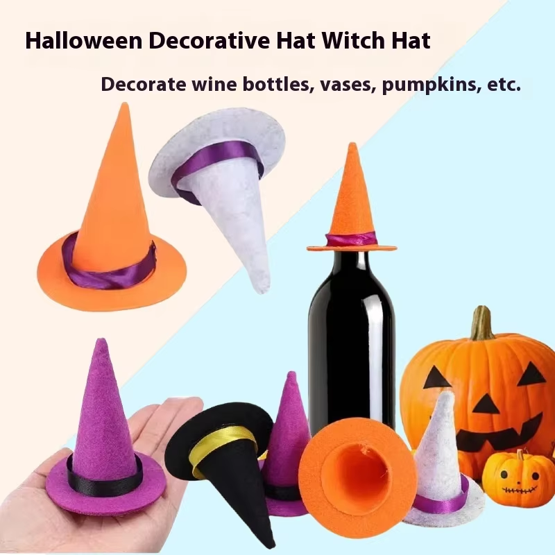 Mini DIY Eco-friendly Felt Witch Hat Table Wine Bottle Decoration for Halloween Party in Wizard Elf Dwarf Hat Styles