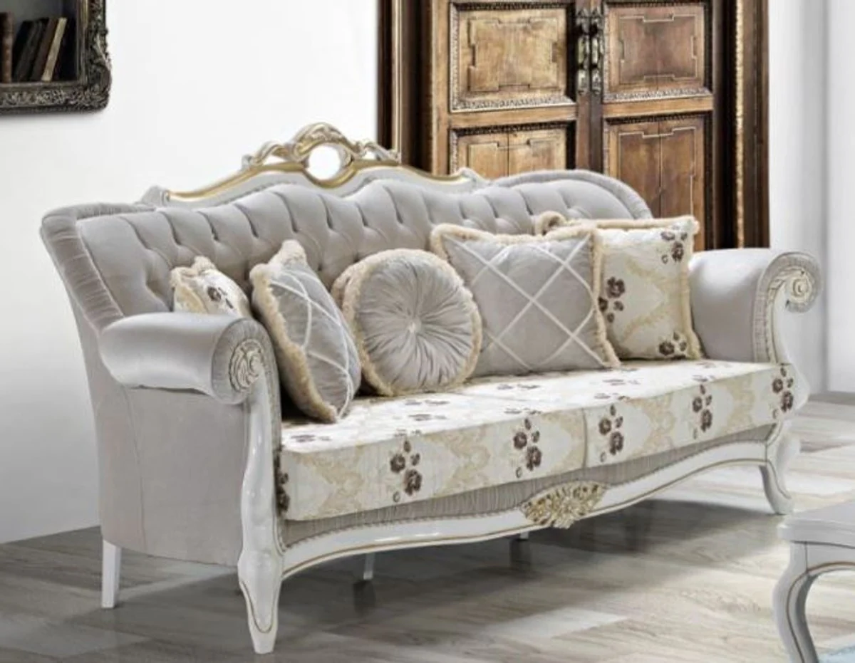 Baroque living room set light green / light gray / white / gold - 2 sofas & 2 armchairs & 1 coffee table - living room furniture in baroque style