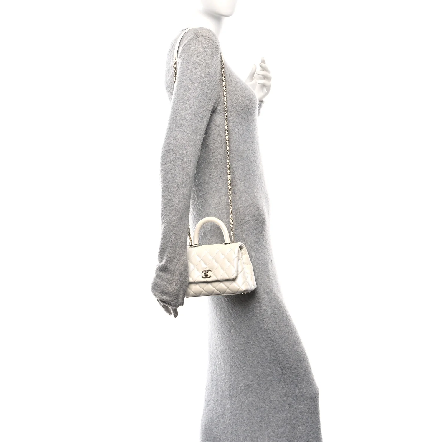 Iridescent Caviar Quilted Extra Mini Coco Handle Flap White - Top Club