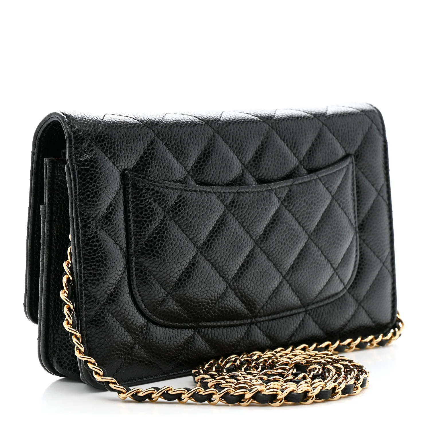 Caviar Quilted Wallet on Chain WOC Black - Top Club