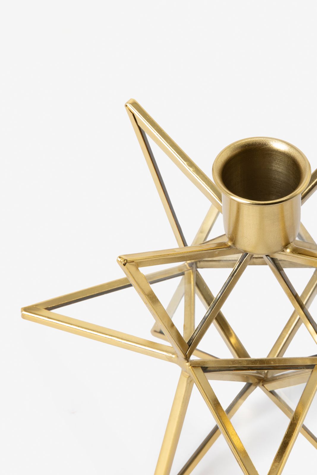 Goudkleurige kandelaar in ster vorm van glas en metaal klein