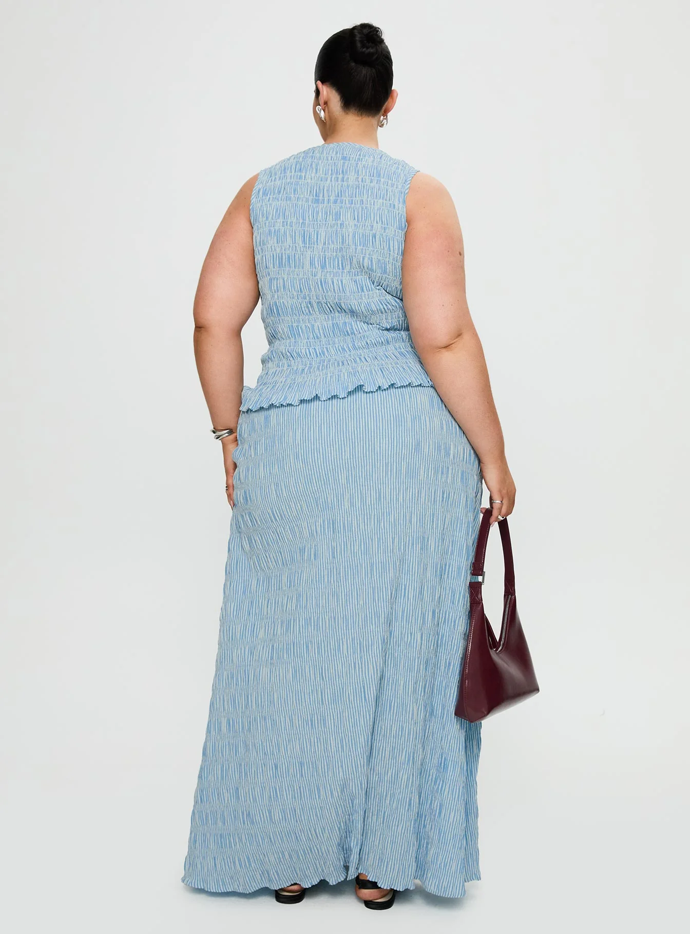 Songbird Shirred Maxi Dress Blue Curve