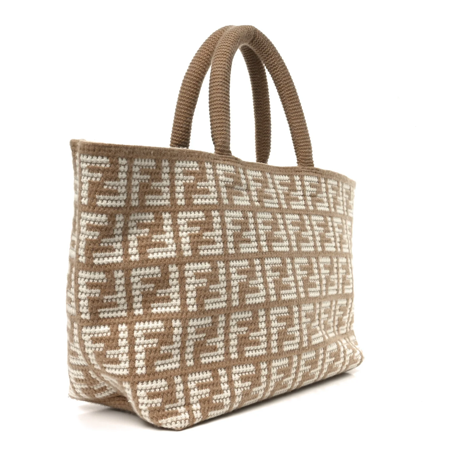 Cashmere Knit FF Large Shopper Tote Cammello - Top Club