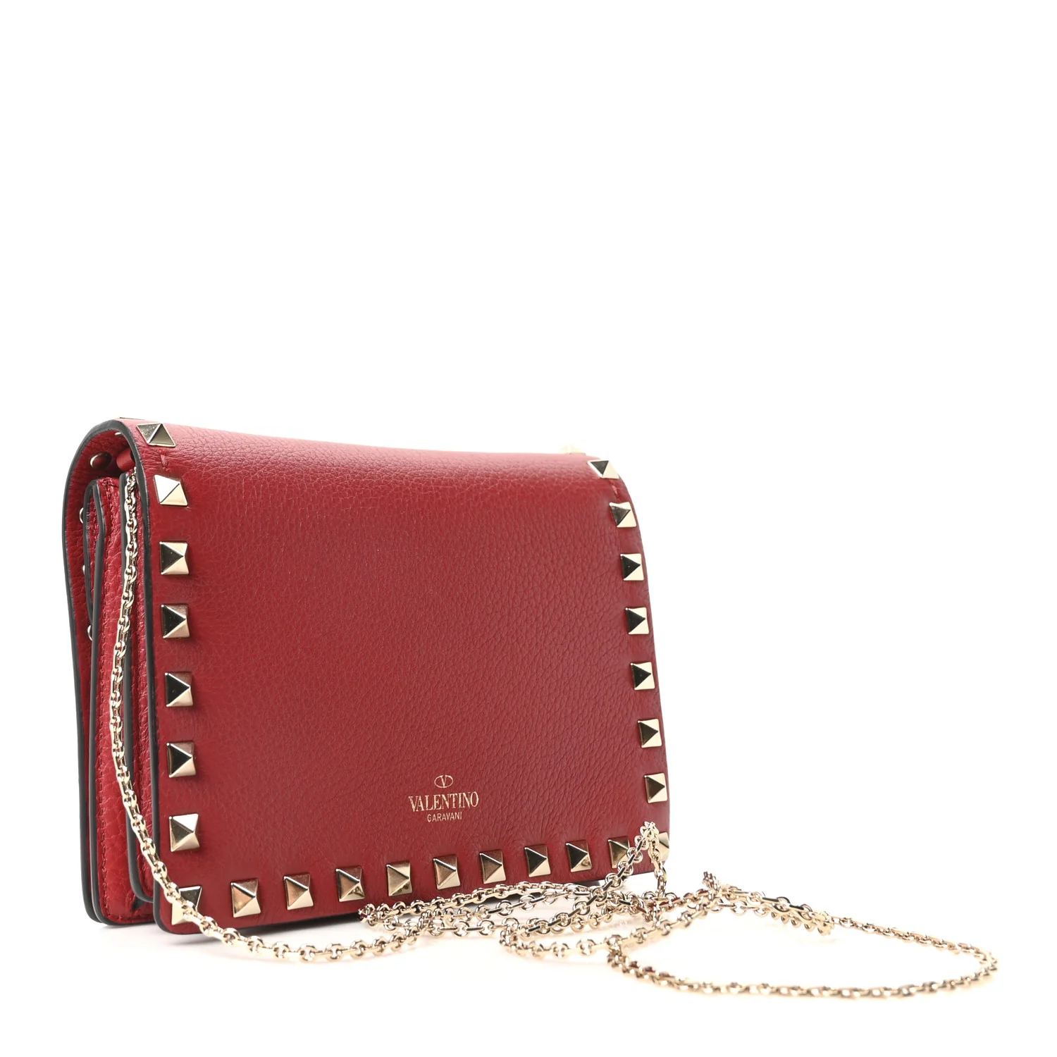 Pebbled Calfskin Rockstud Wallet on Chain Rouge Pur - Top Club