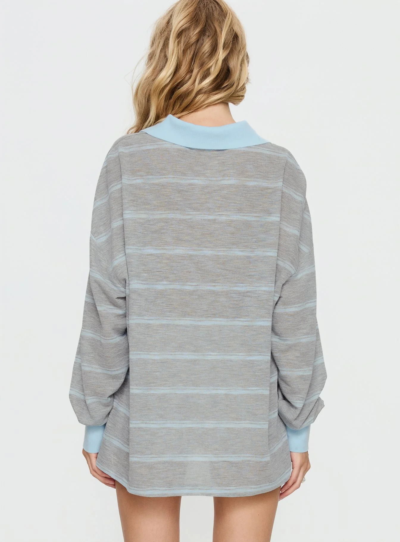 Aleka Long Sleeve Rugby Jersey Grey / Blue Stripe
