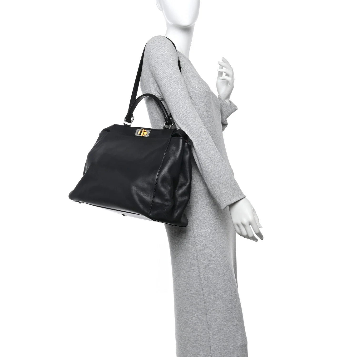 Calfskin Calf Hair Leopard Print Large Peekaboo Iconic Satchel Black - Top Club
