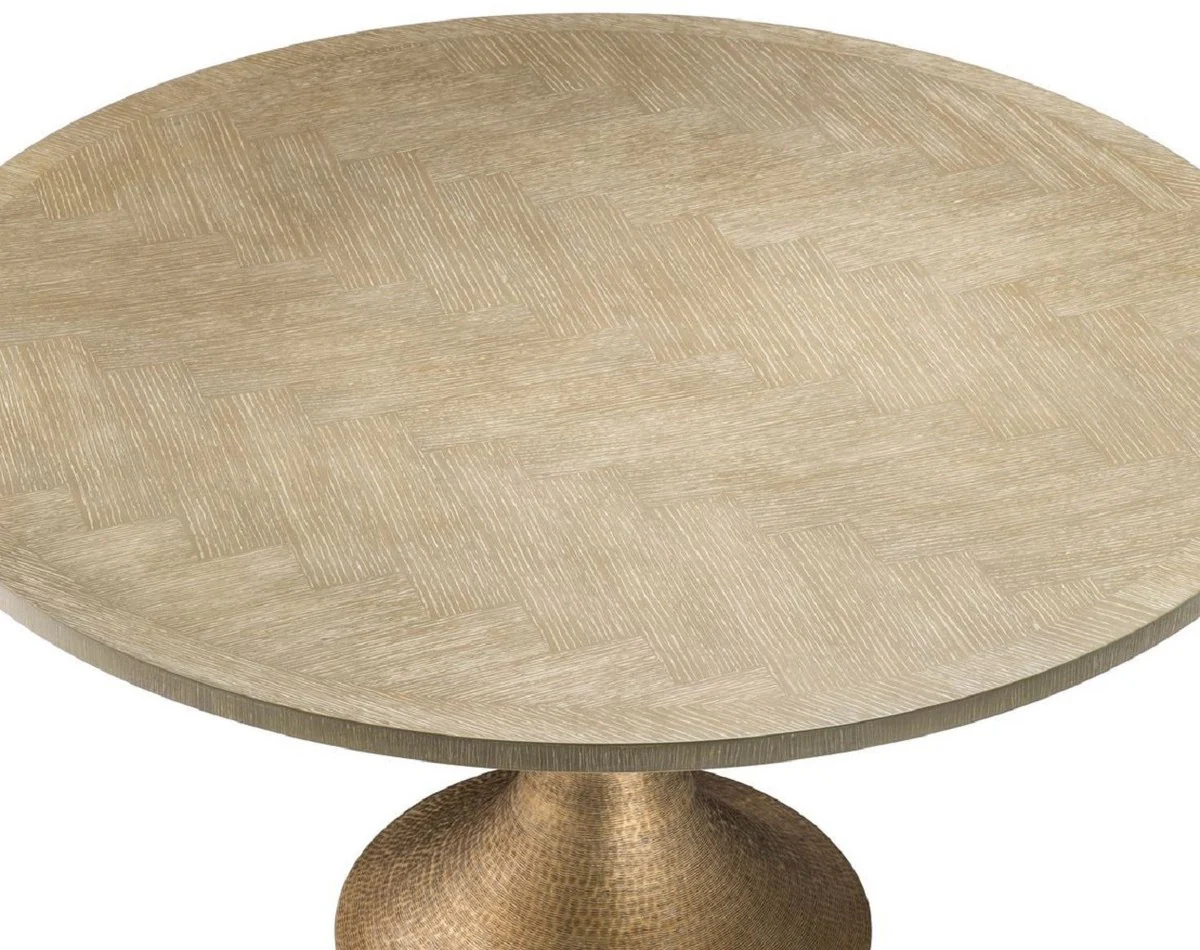 Luxury dining table natural color / brass Ø 140 x H. 76 cm - Round kitchen table - Luxury dining room furniture