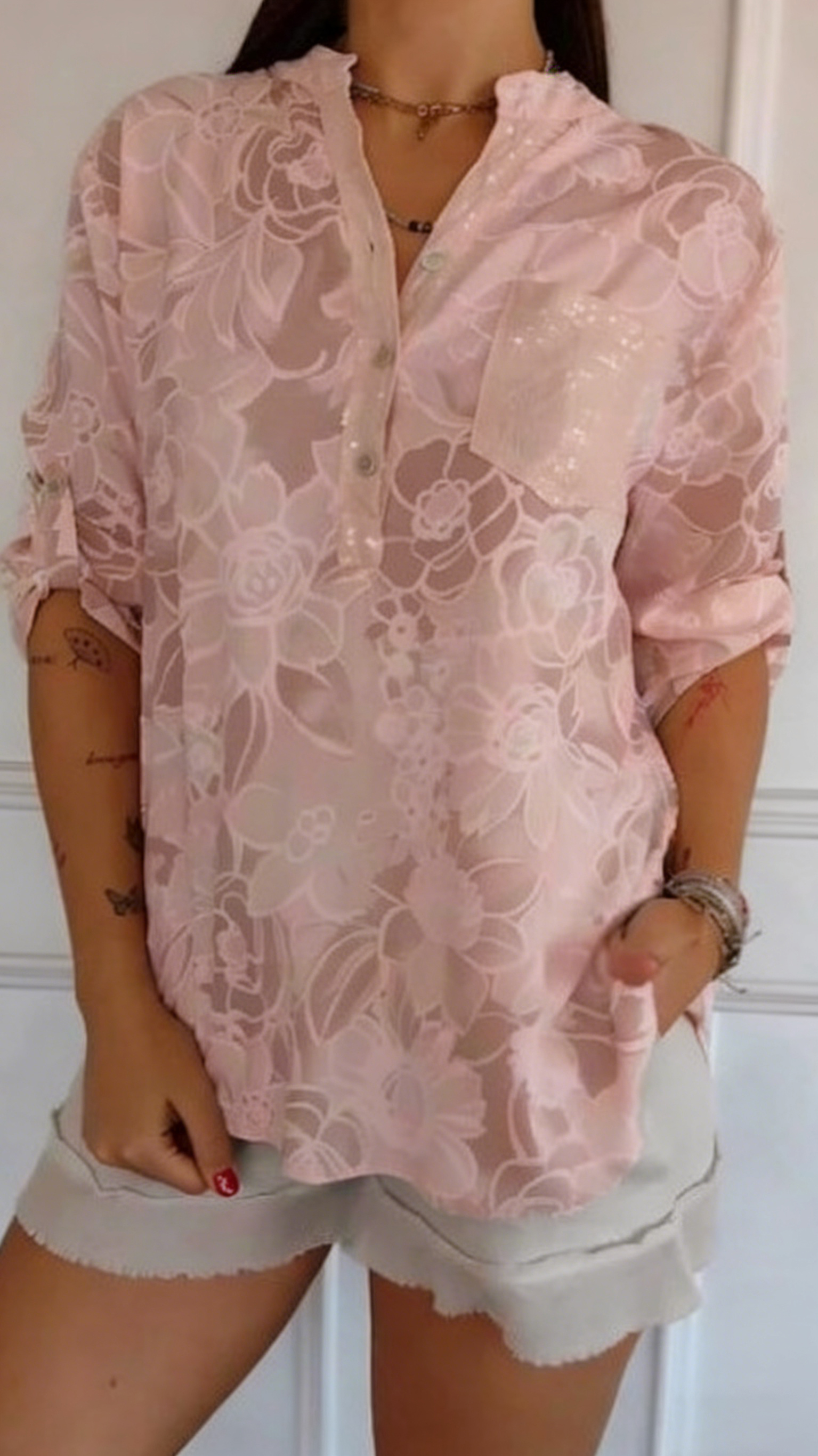 Women's Casual Printed Shirt with Patch Pockets and Sequins - Nordfashionstorm - Women's Clothing, Fashion for You - Nordfashionstorm.com