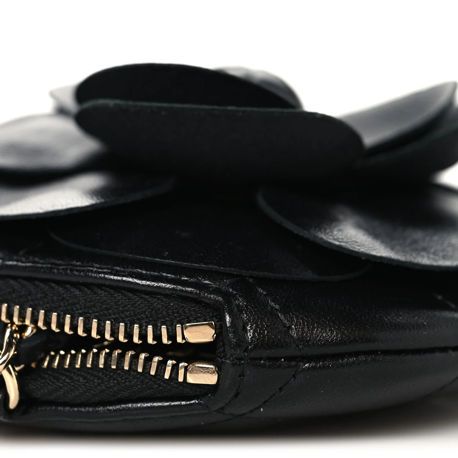 Lambskin Mini Camellia Bouquet Clutch With Chain Black - Top Club
