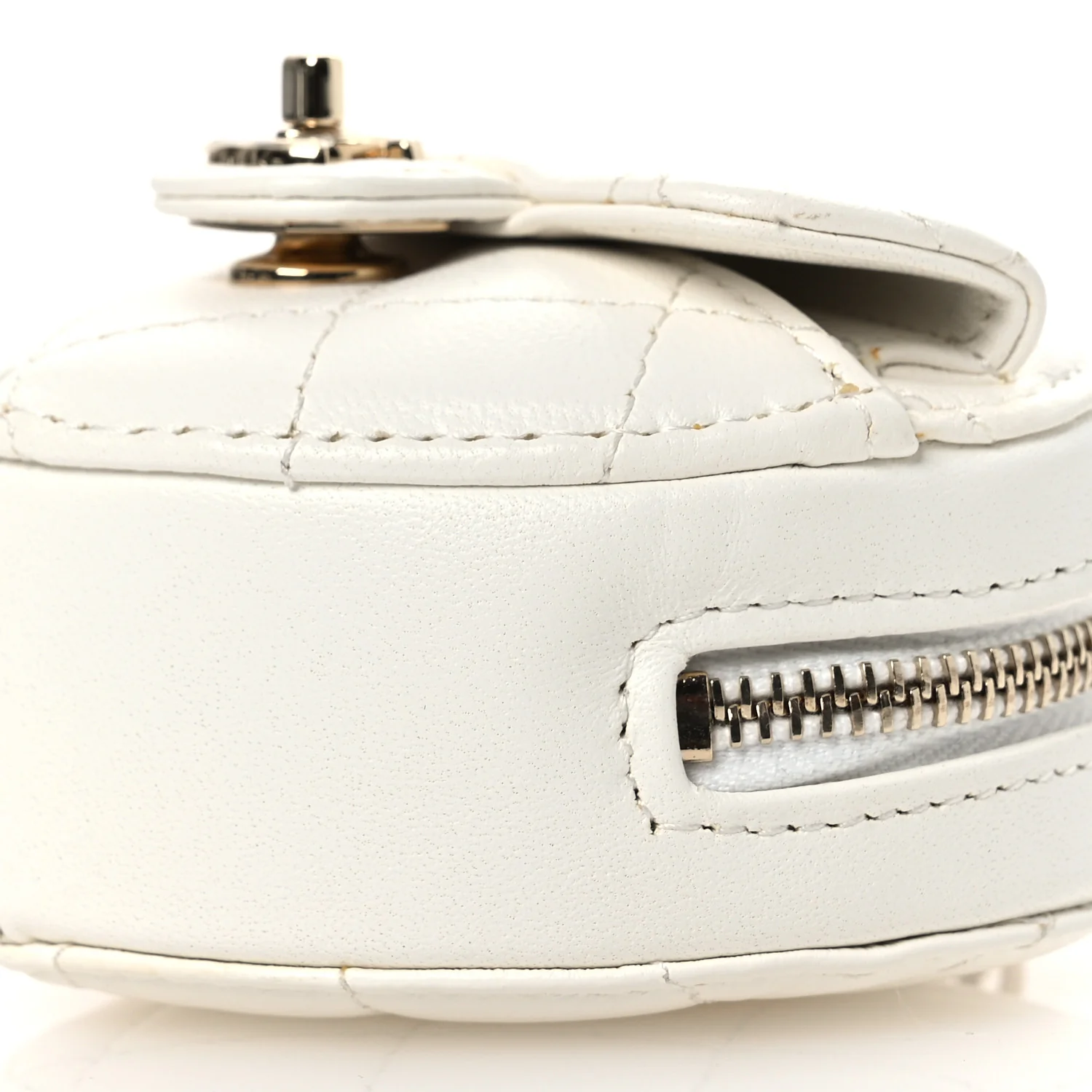 Lambskin Quilted CC In Love Heart Coin Purse With Chain White - Top Club