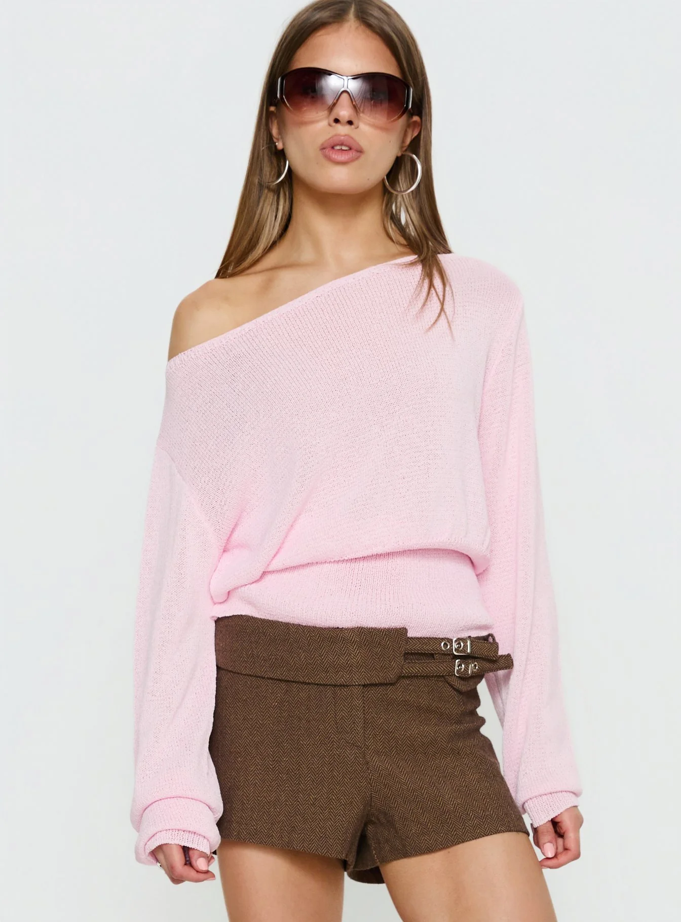 Xaria Off Shoulder Knit Sweater Pink