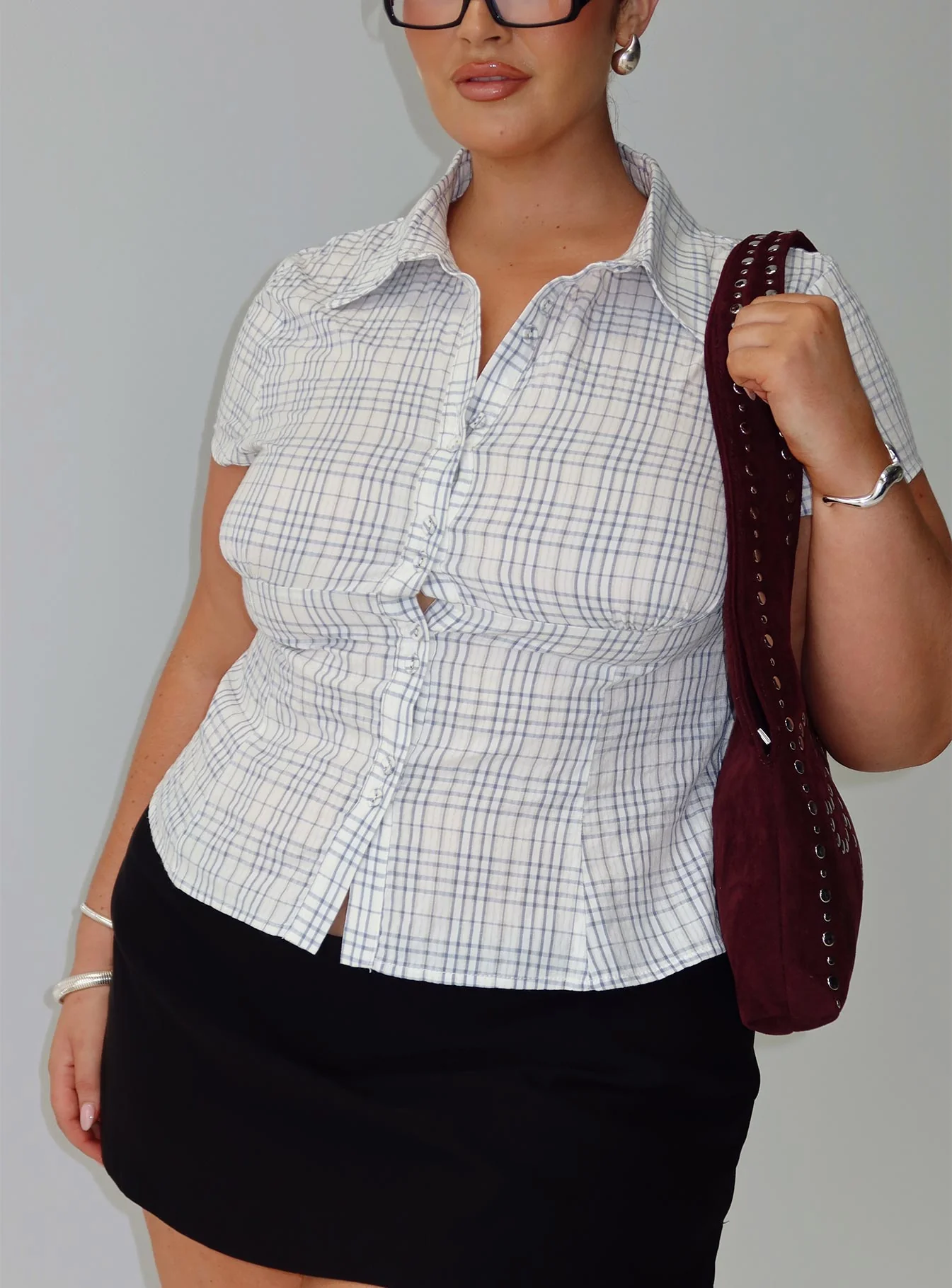 Cottesloe Blouse Top Blue Check Curve