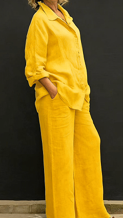 Women's Linen Lapel Shirt & Wide-Leg Pants Two-Piece Set - Nordfashionstorm - Women's Clothing, Fashion for You - Nordfashionstorm.com