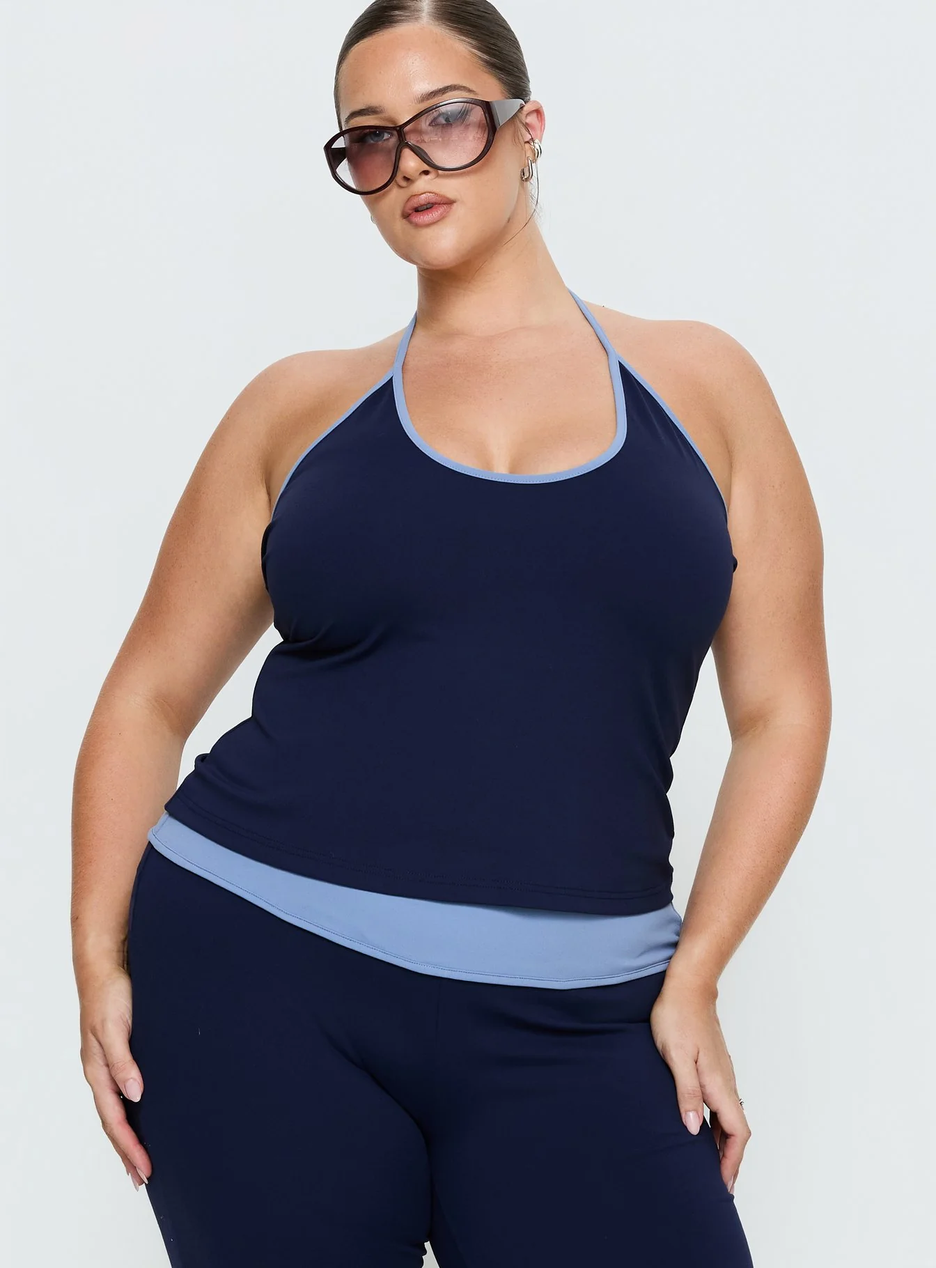 Kobee Jersey Halter Top Navy / Light Blue Curve