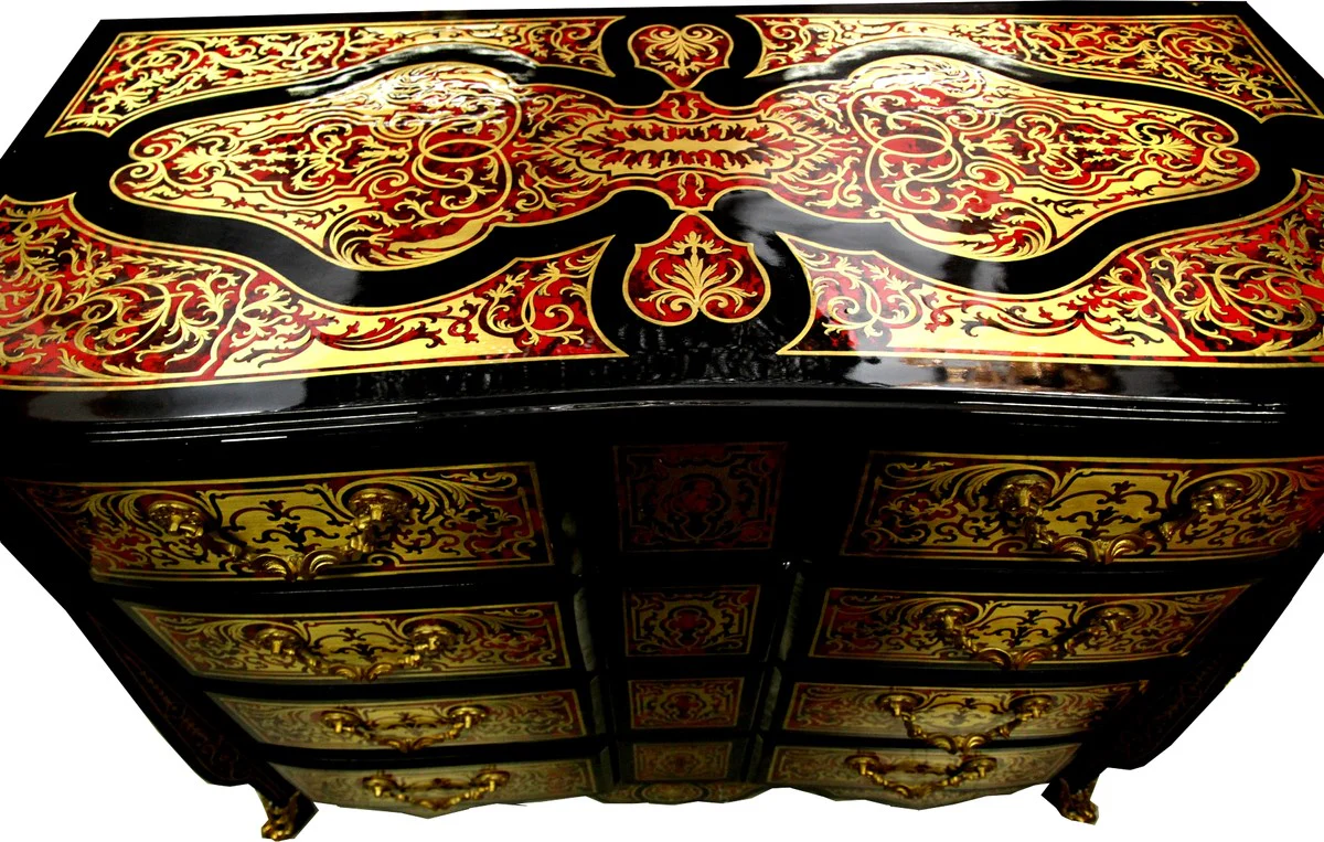 Baroque Boulle chest of drawers black / gold / red 112 cm - furniture cabinet sideboard