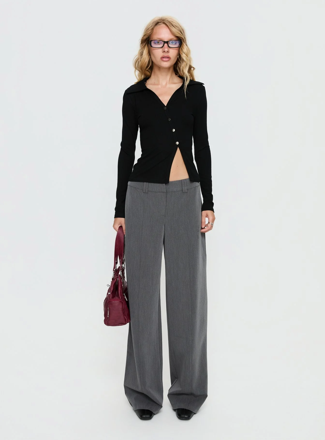 Meeghan Long Sleeve Button Up Top Black