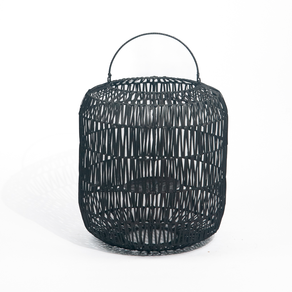 Rotan windlicht / lantaarn zwart