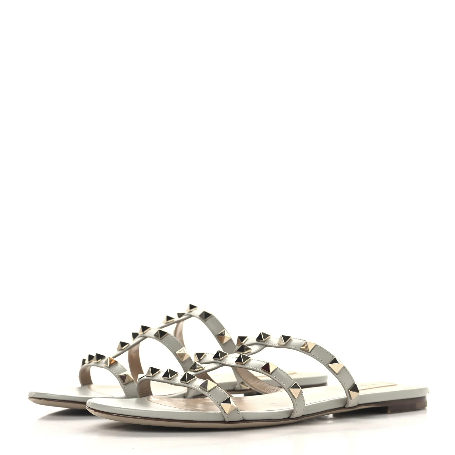 Nappa Rockstud Caged Flat Slide Sandals 38 Grey - Top Club