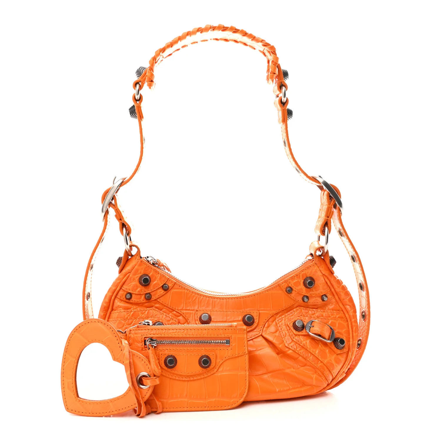 Extra Supple Calfskin Crocodile Embossed Le Cagole Shoulder Bag XS Pop Orange - Top Club