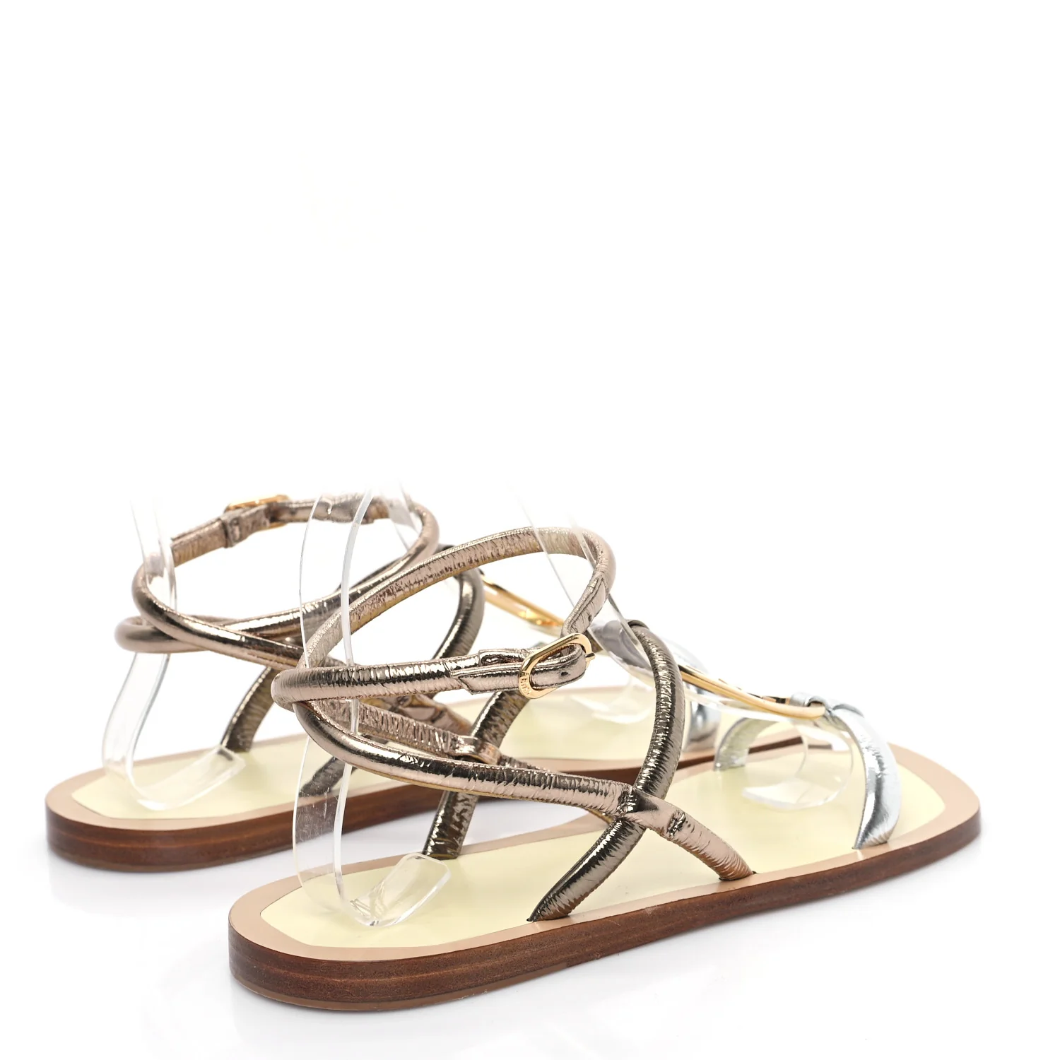 Metallic Nappa Fendi O'Lock Gladiator Flat Sandals 36 Argento Stagno Champagne - Top Club