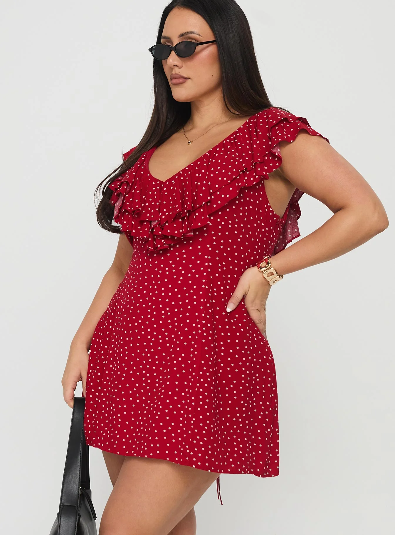 Cherry Schnapps Flutter Mini Dress Red Polka Curve